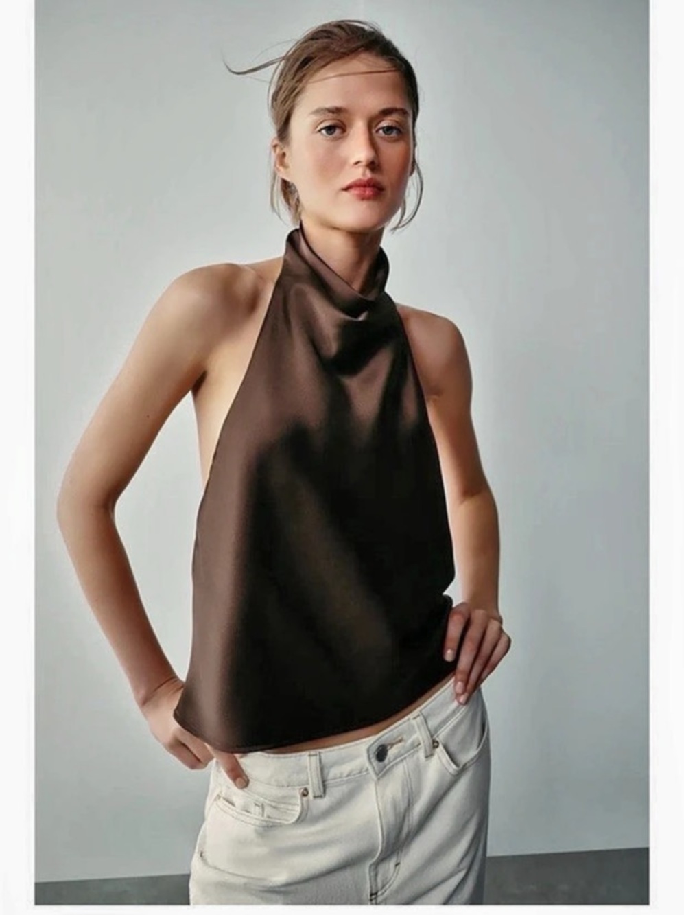 NWT Zara Satin Halter Top in Brown